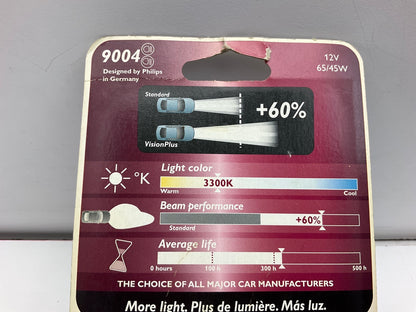 (2) Philips 9004VPB1 VisionPlus Headlamp Headlight Lamp Light Bulb 9004