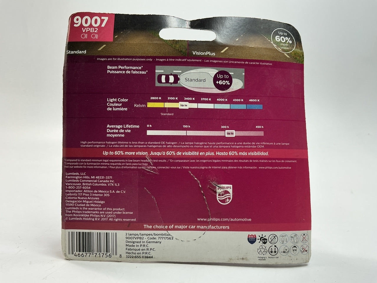 OPEN BOX Philips 9007VPB2 Visionplus Headlamp Headlight Light Bulb 9007 - 2 PACK