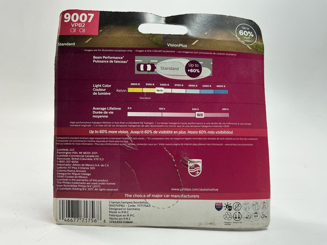 OPEN BOX Philips 9007VPB2 Visionplus Headlamp Headlight Light Bulb 9007 - 2 PACK