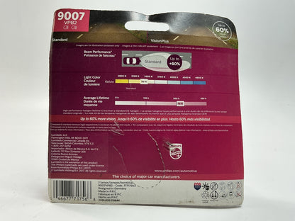 OPEN BOX Philips 9007VPB2 Visionplus Headlamp Headlight Light Bulb 9007 - 2 PACK