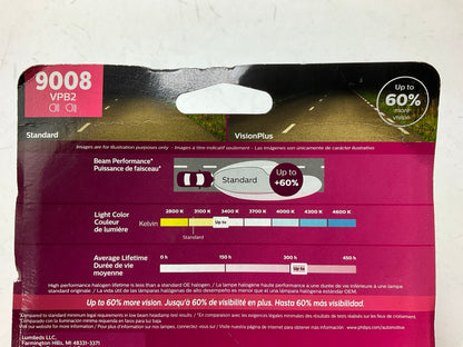 Philips 9008VPB2 9008 / H13 VisionPlus Upgrade Headlight Bulbs PAIR 60% More