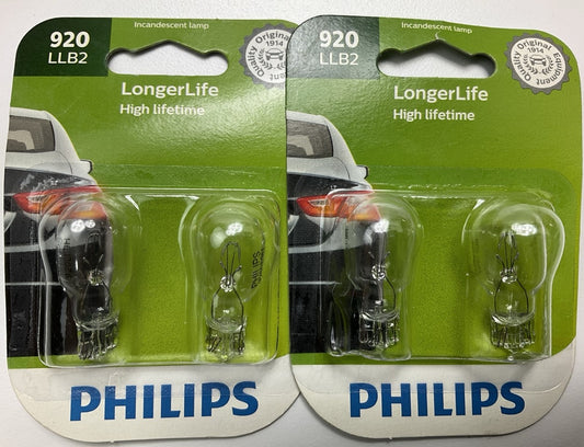 4 Bulbs Total - Philips 920LLB2 LongerLife Trunk Lamp Light Bulb 920
