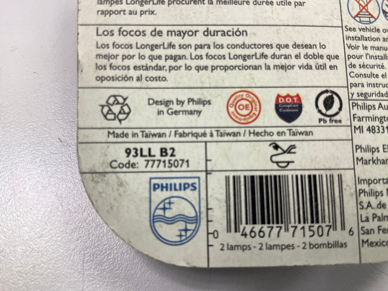 Philips 93LLB2 LongerLife Engine Compartment Lamp Light Bulb 93 - 2 PACK