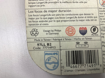 Philips 97LLB2 Longerlife License Plate Lamp Light Bulb 97 - 2 PACK