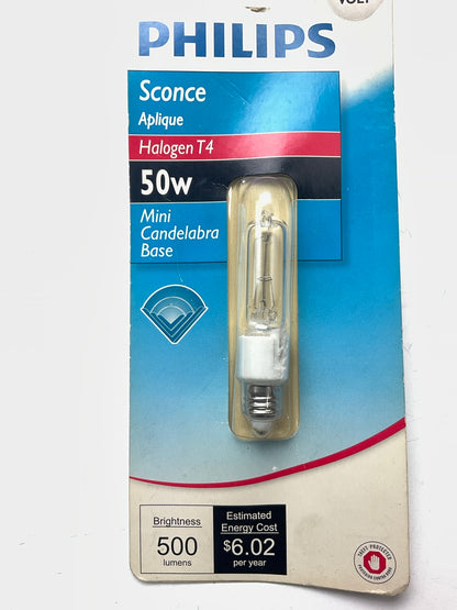 Philips BC50Q-CL Halogen T4 Mini Candelabra Light Bulb 50W