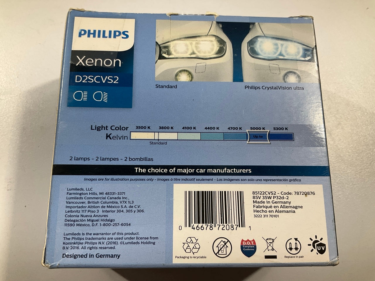 Philips D2SCVS2 Crystal Vision HID Headlight Headlamp Bulb 85V 35W - 2 PACK