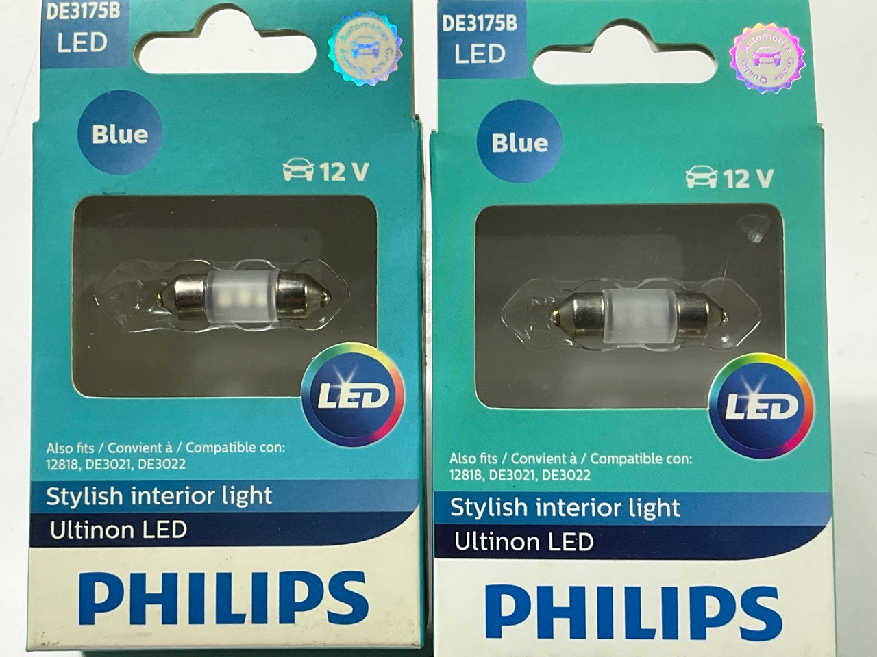 (2) Philips DE3175BLED Ultinon LED Blue Dome Lamp Light Bulb 3157