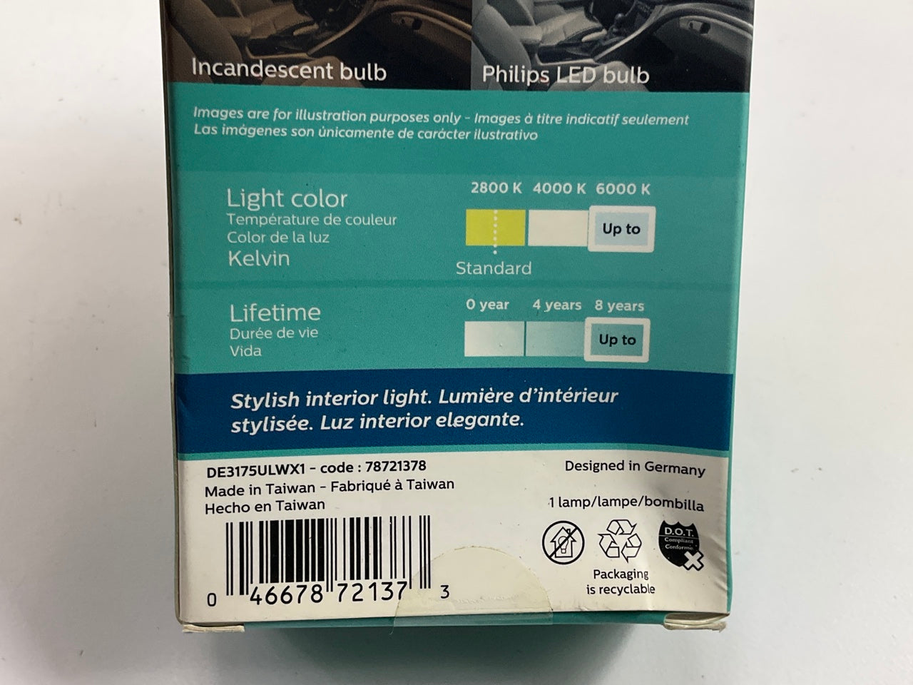 Phillips DE3175ULWX1 Ultinon White LED Dome Lamp White Light DE3175W 12V