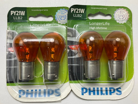 Philips PY21WLLB2 Longerlife Amber Turn Signal Light Lamp Bulb PY21W - 4 PACK