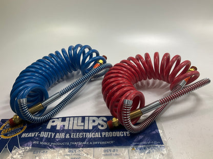 Phillips 11-3150 Coiled Air Hose Set 15', Power Grip, (RED + BLUE)