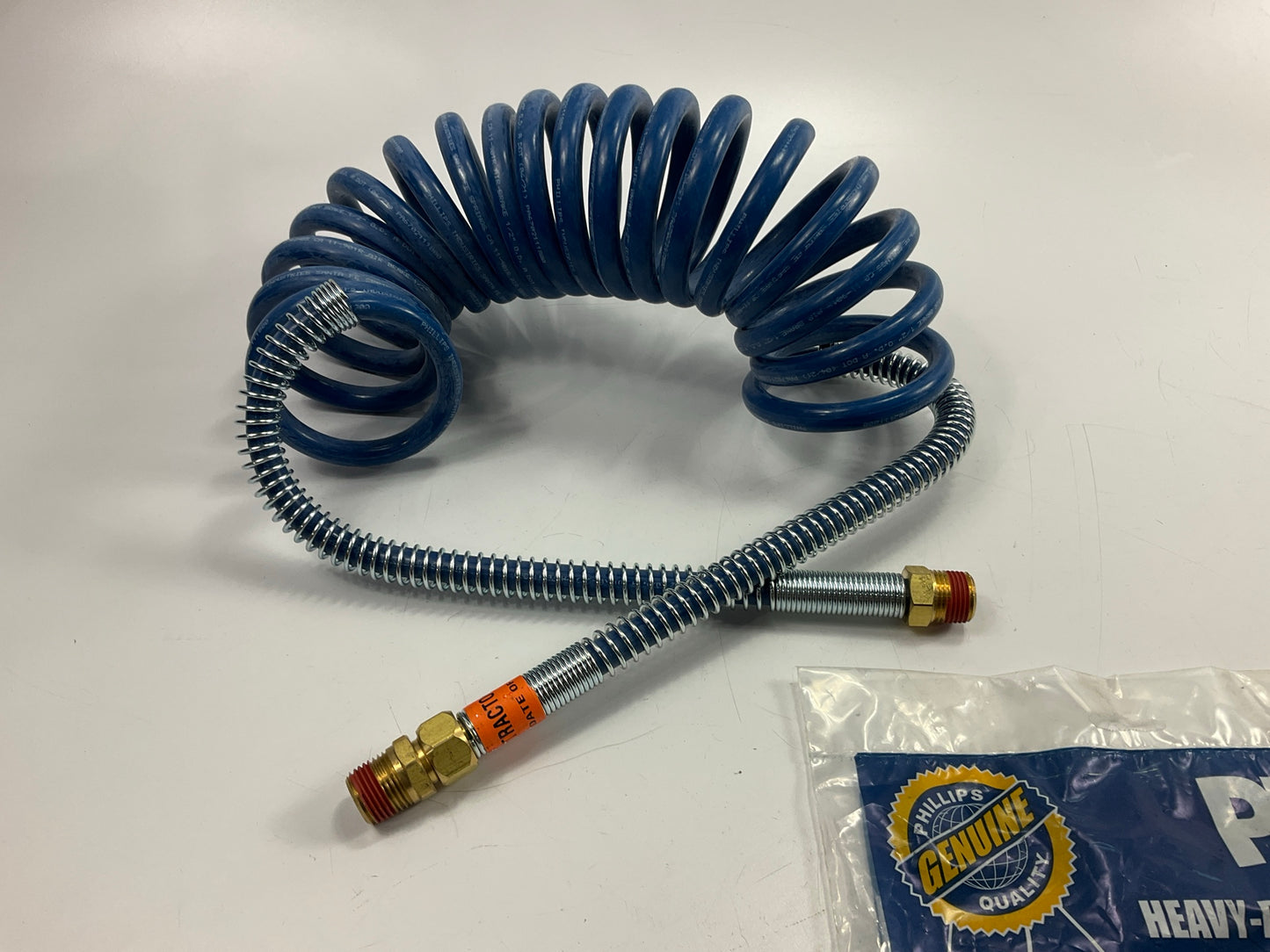 Phillips 11-318 15' Heavy-Duty Coiled Air Hose Assembly, Blue, (Service) Coil