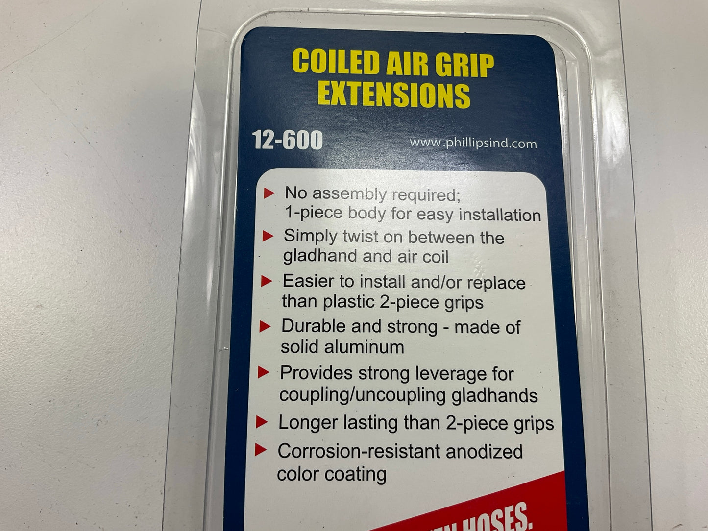 Phillips 12-600 Air Brake Gladhand Coiled Air Hose Grips Extensions, Red & Blue
