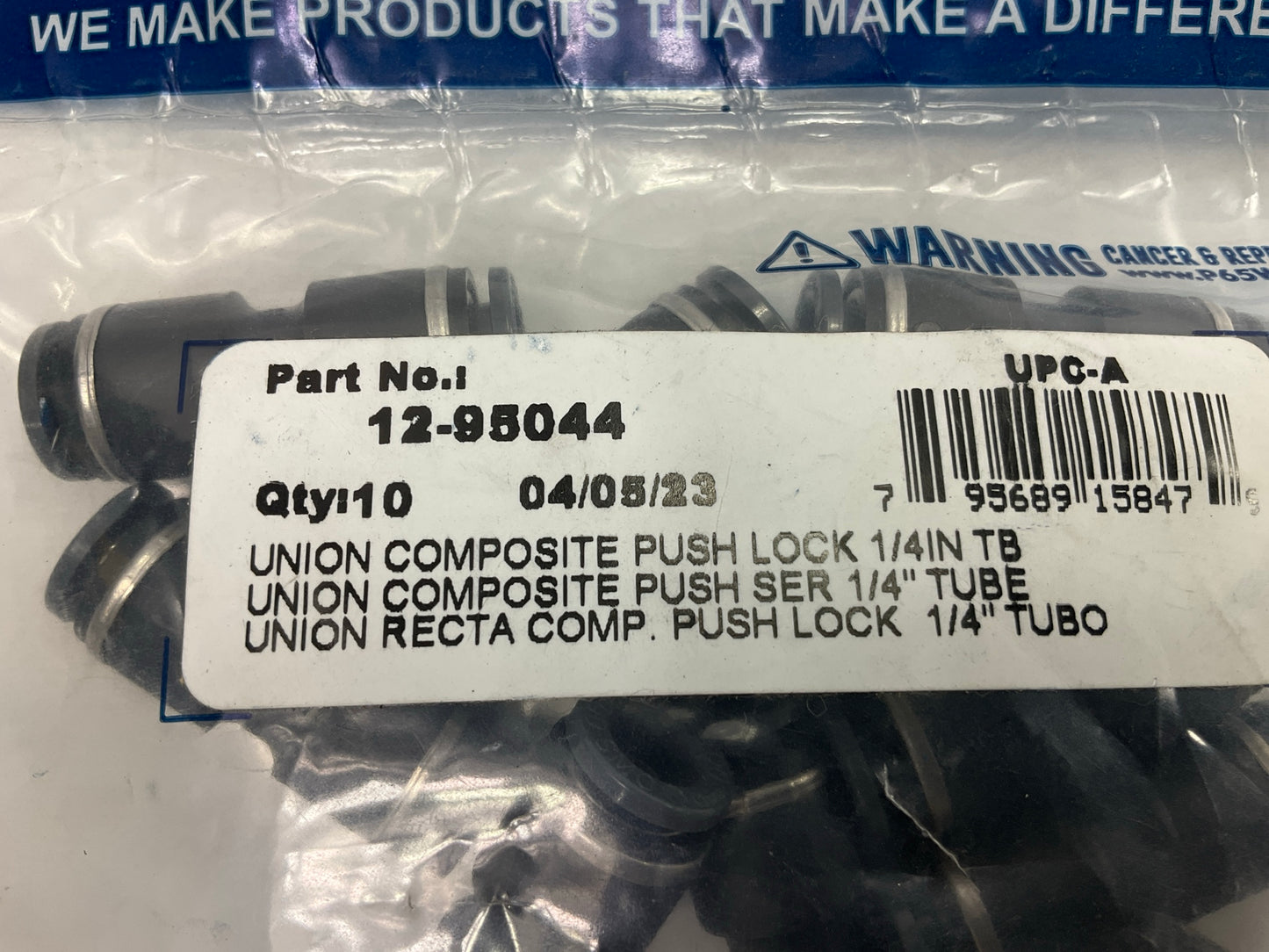 (10) Phillips 12-95044 Air Brake 1/4'' Push To Connect PTC Full Union Fittings
