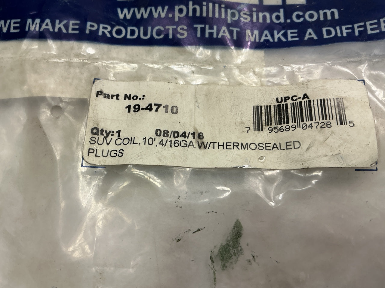 PHILLIPS 19-4710 Cable Assembly, Coiled, 10 Feet., 4/16 Ga., THERMOSEALED Plugs