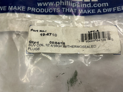PHILLIPS 19-4710 Cable Assembly, Coiled, 10 Feet., 4/16 Ga., THERMOSEALED Plugs
