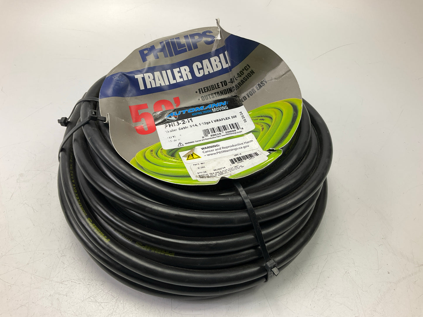 Phillips 3-241 DURAFLEX 7-Conductor Trailer Wire, 6/14 & 1/12 Ga, 50' Feet Cable