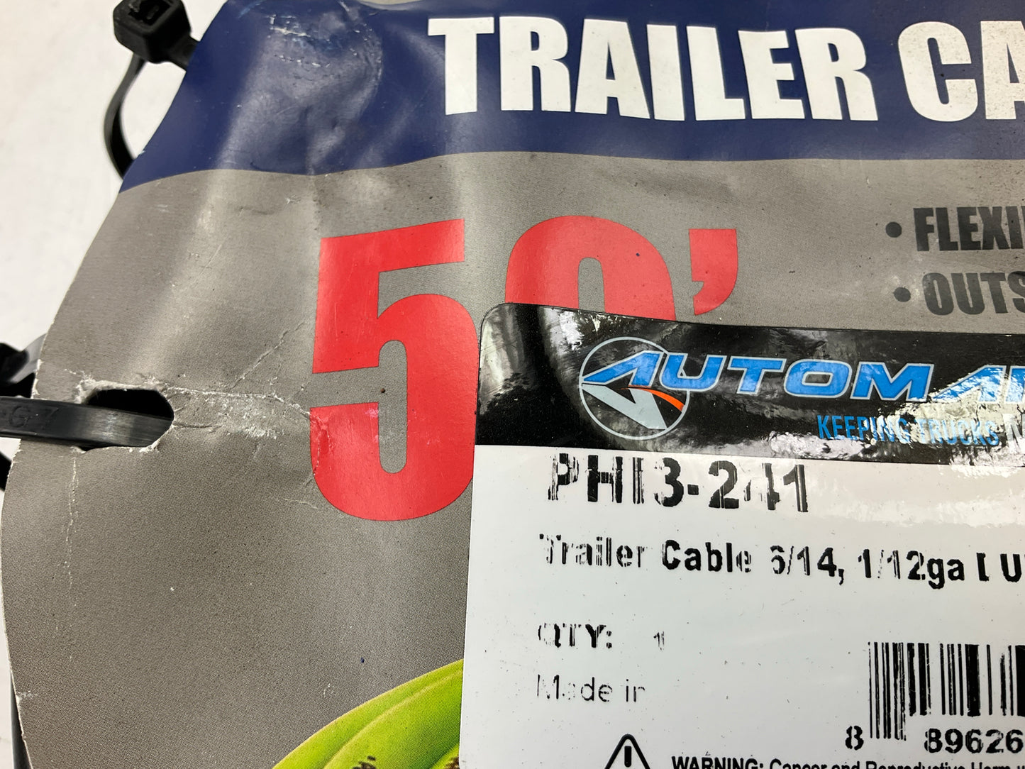 Phillips 3-241 DURAFLEX 7-Conductor Trailer Wire, 6/14 & 1/12 Ga, 50' Feet Cable