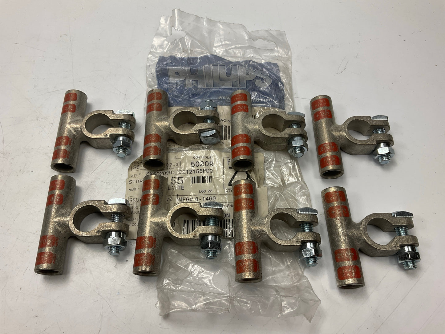 (8) Phillips 8-1460 Battery Terminals - Flag, Copper, Positive, 2/0 Gauge