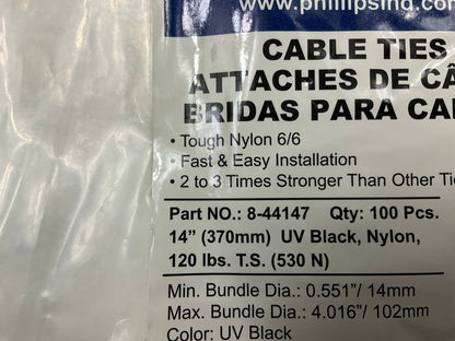 Phillips 8-44147 HD Cable Ties, 15'' Black, Nylon, 120 Lbs - Bag Of 100 Zip Ties