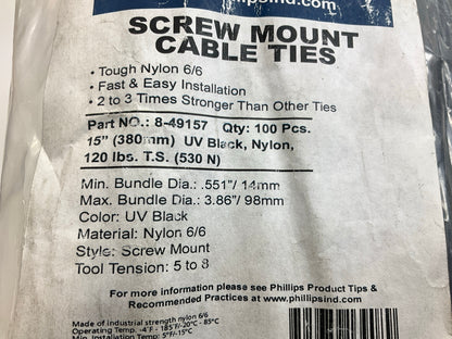 Phillips 8-49157 HD Cable Zip Ties 15'' Black, Nylon, 120 Lbs - Bag Of 100 Pcs