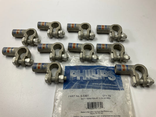 (10) Phillips 8-5361 Heavy Duty Truck Elbow Battery Terminals 2/0 Gauge Negative
