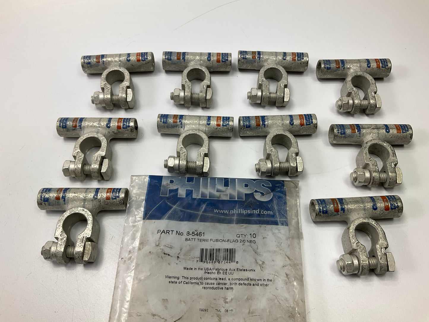 (10) Phillips 8-5461 Battery Terminals, Fusion Flag,  Negative, 2/0 Gauge
