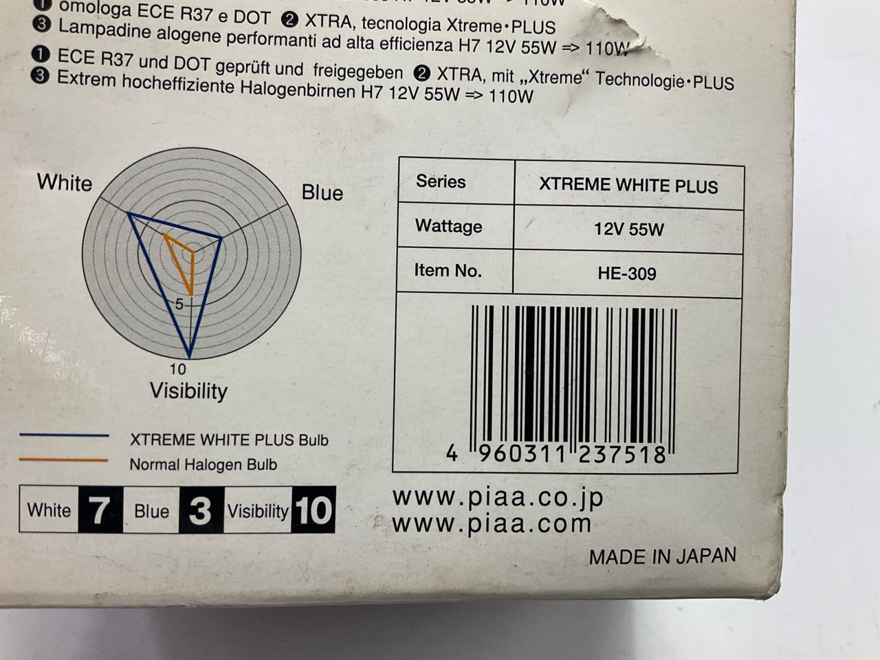 PIAA 17655 H7 Xtreme White Plus Light Bulb 55W 4000K,  Twin Pack