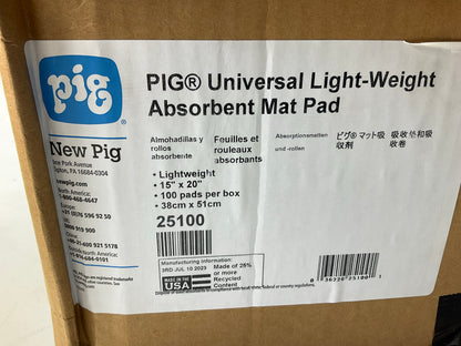 Pig 25100 Fluid Absorbent Mat Pads, 20''x15'', Box Of 100, Lightweight