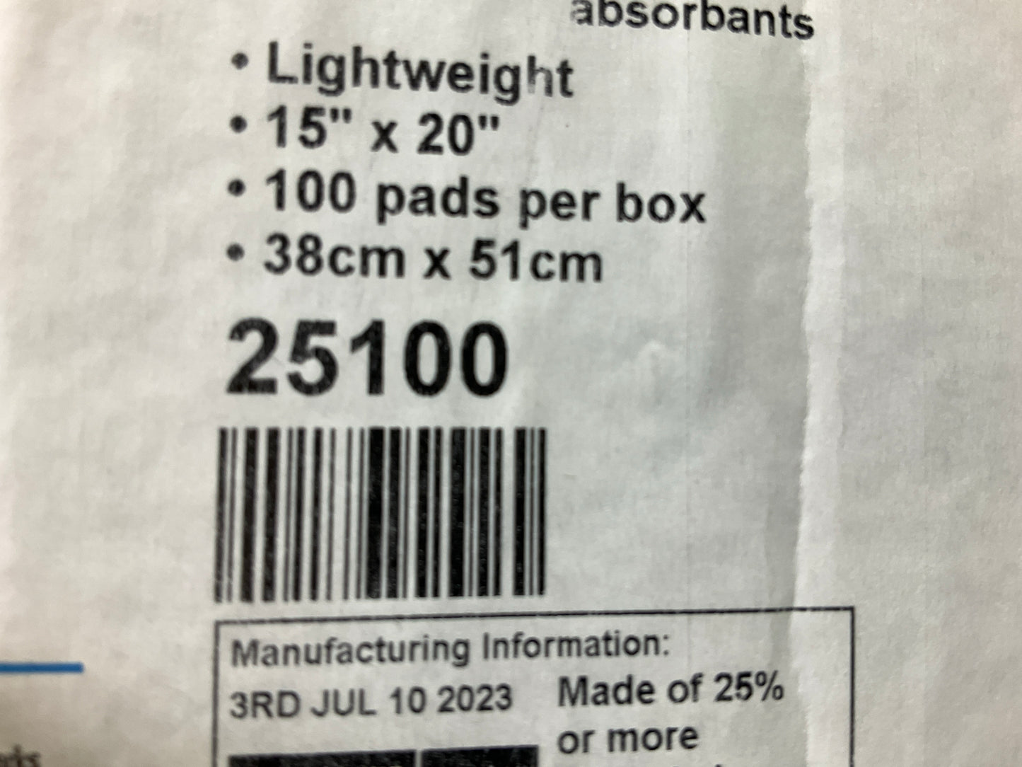 Pig 25100 Fluid Absorbent Mat Pads, 20''x15'', Box Of 100, Lightweight
