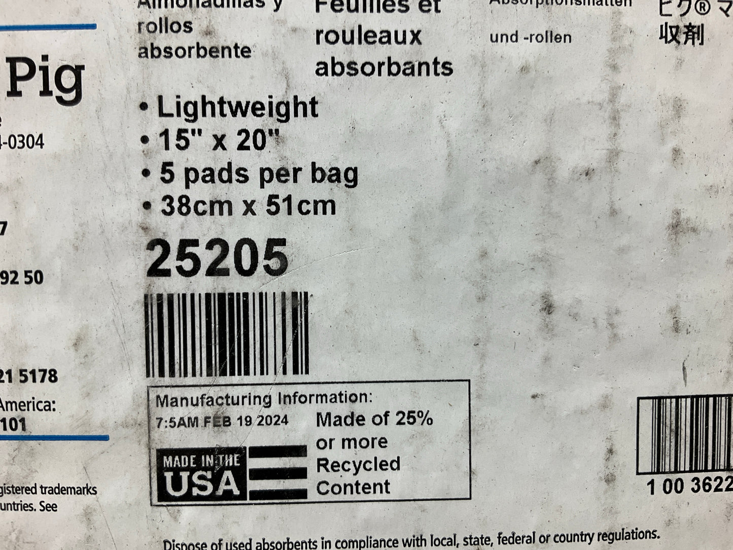 Pig 25205 Universal Absorbent Mat Pads Light-Weight 15'' X 20'' - 5 PACK Of 5 Each