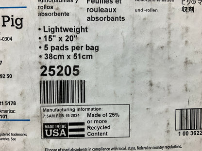 Pig 25205 Universal Absorbent Mat Pads Light-Weight 15'' X 20'' - 5 PACK Of 5 Each