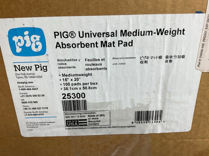 PIG 25300 Universal Medium Weight Oil Spill Absosrbent Mat Pad- 15'' X 20''- (100)