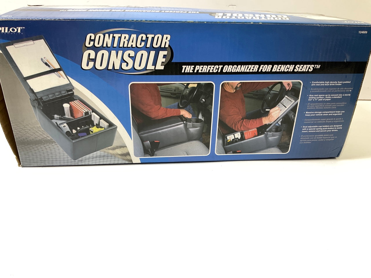 Pilot 124809 Contractor Center Console, Cup Holder, Padded Lid Armrest, Grey