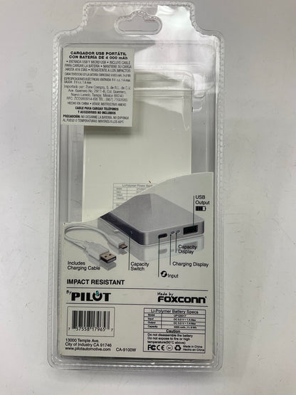 Pilot CA-9100W Cell Phone Portable Power Charger Bank USB / Micro, 4000mAh WHITE