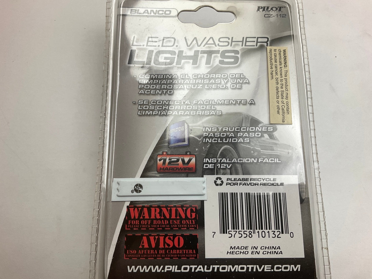 Pilot CZ-112 Windshield Washer Spray Nozzle & Powerful LED Accent Light, 12 V