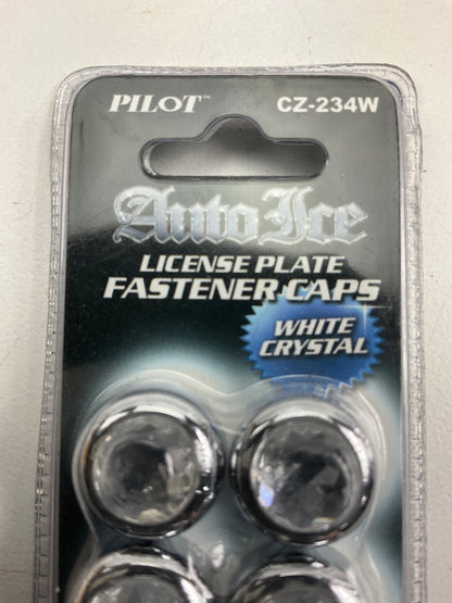 Pilot CZ-234W Chrome And Diamond License Plate Fastener Kit With Cover Caps