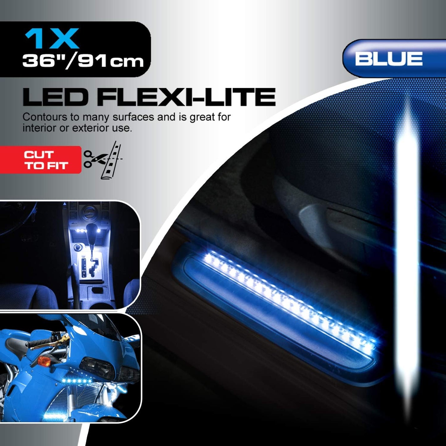 Pilot CZ-3055B Cut-to-fit LED Flex Light Strip, 36'', BLUE, 12V Interior/Exterior