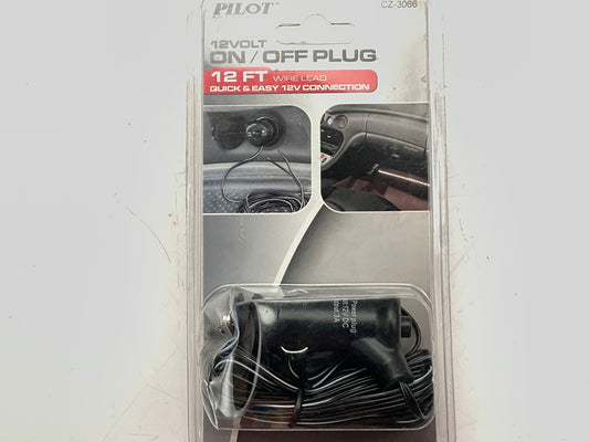 Pilot CZ-3066 12V On/Off Cigarette Power Plug, 12V 3' Feet Long Wire Lead, Black
