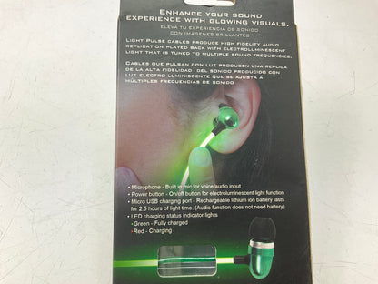 Pilot EL1300G Electroluminescent Response Ear Buds Headphone Green LED Light 3FT