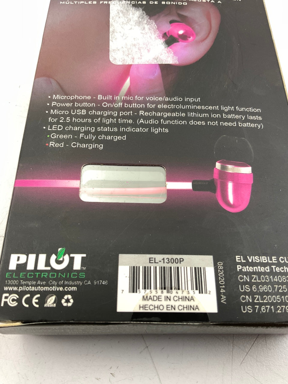 Pilot EL-1300P Electroluminescent Audio Response Ear Bud, Pink