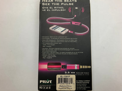 Pilot EL-1301P Electroluminescent V2 Audio Response Auxiliary Cable, Pink, 3.5mm