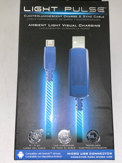 Pilot EL-1400B Electroluminescent Visual Light Charge/Sync Micro USB Cable; Blue