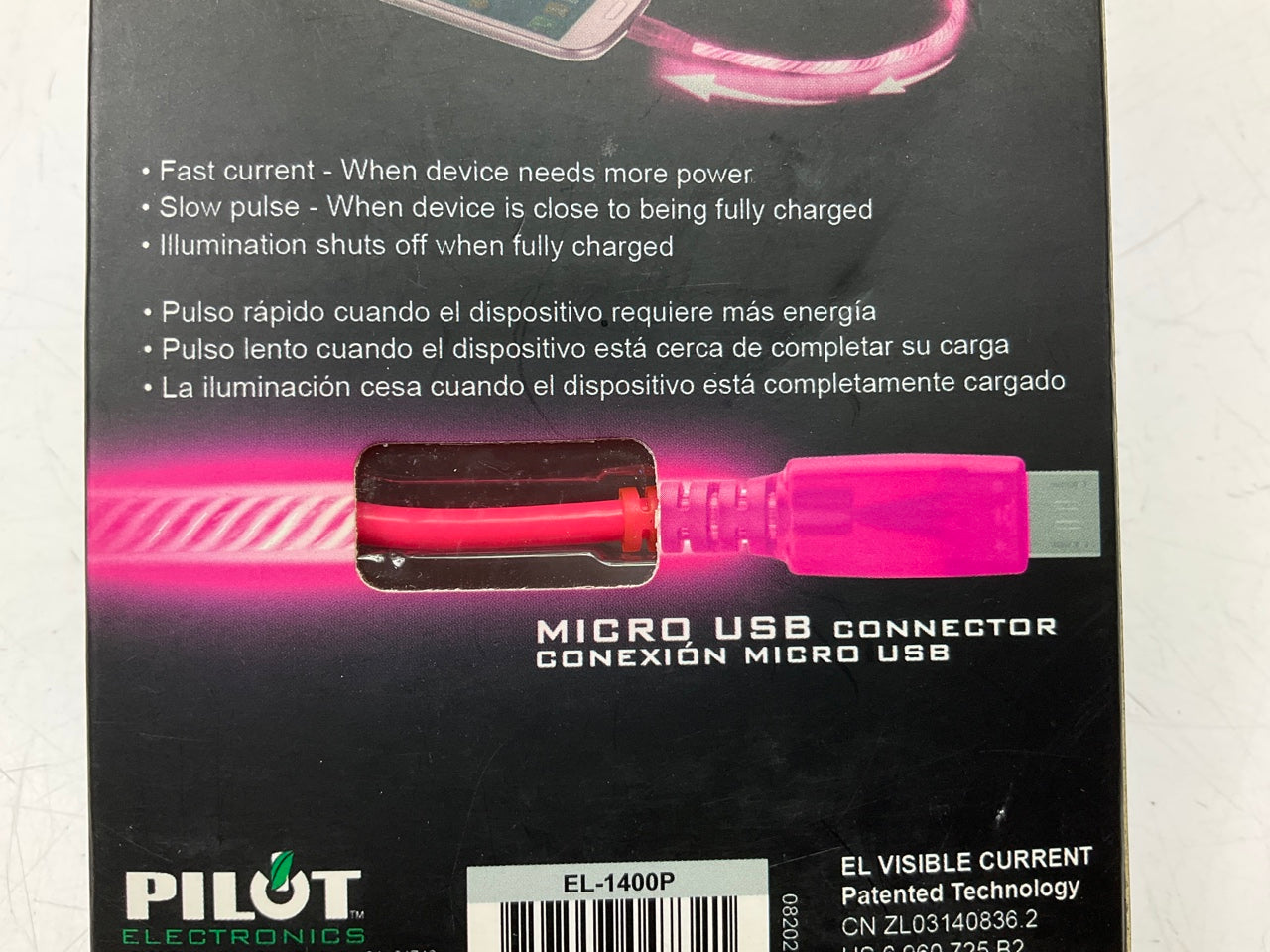 Pilot EL-1400P Micro USB Data Sync Charger Pink LED Light Cable