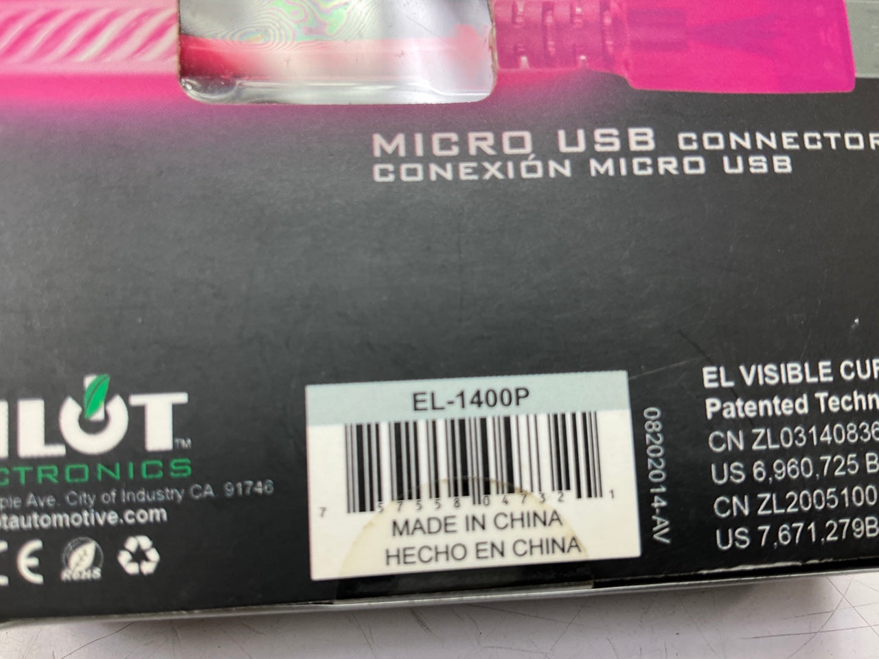 Pilot EL-1400P Micro USB Data Sync Charger Pink LED Light Cable