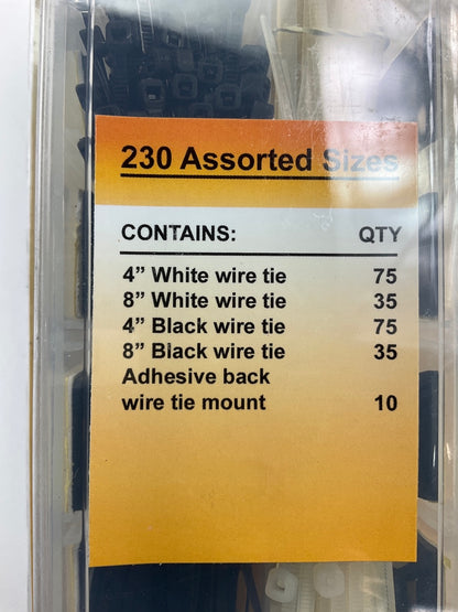 Pilot EL-182 230-piece Set Assorted Black And White Wire Tie Kit, Zip Ties