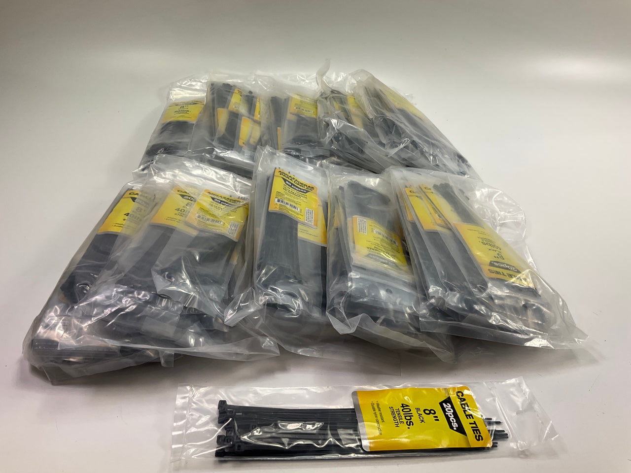 2,400 Pcs Total - Large Lot Of Pilot EL-301 Zip Ties, Black, 40 Lbs, 8'' Long