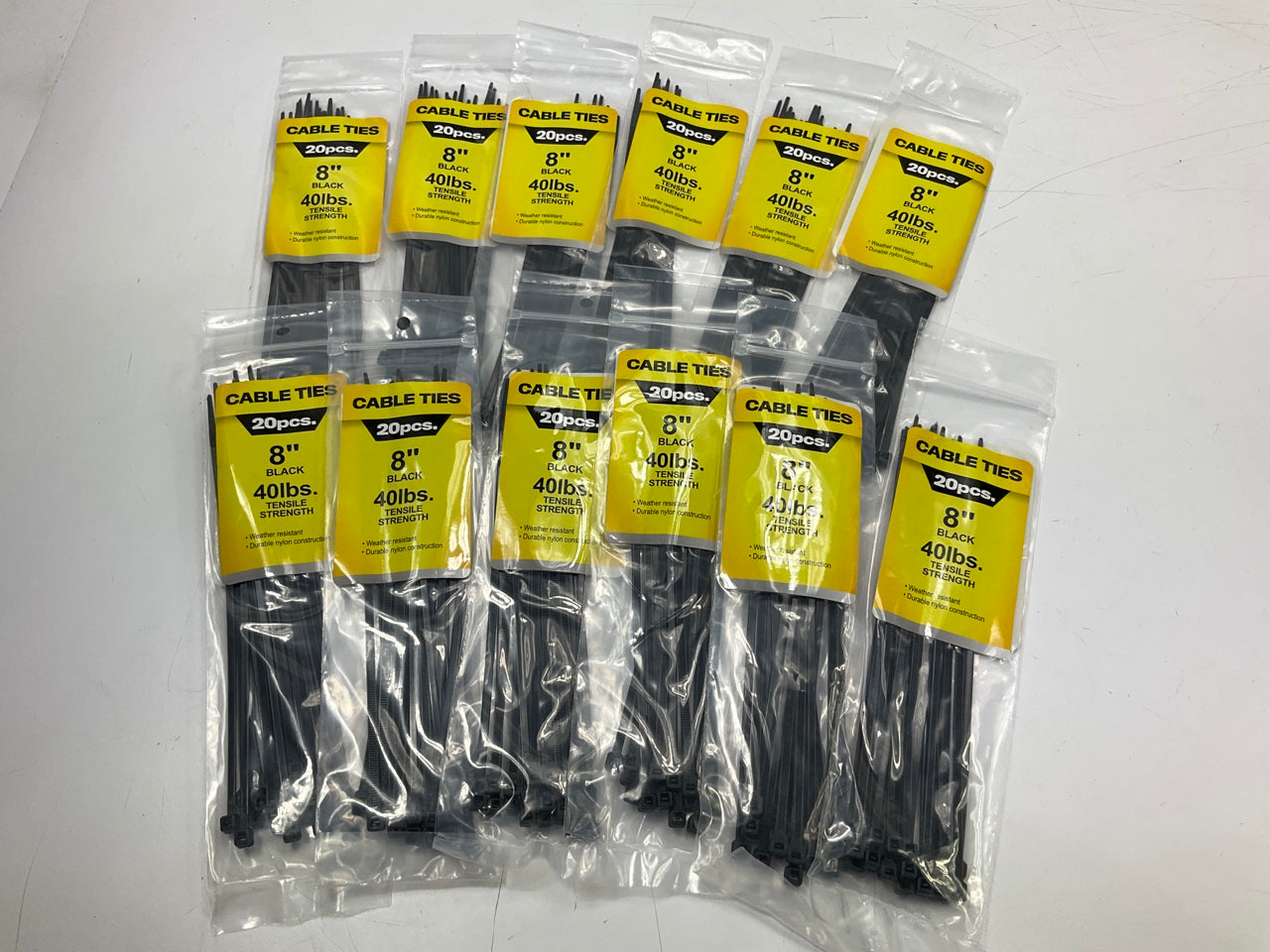 (12) Pilot EL-301 Cable Zip Ties 8'', 40 Lb Tensile Strength, 20/Pack, 240 Total