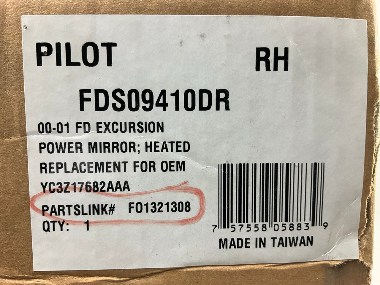 Pilot FDS09410DR Right Heated Power Mirror - 2000-2001 Ford Excursion