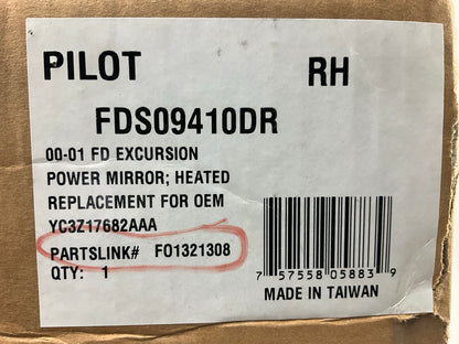 Pilot FDS09410DR Right Heated Power Mirror - 2000-2001 Ford Excursion
