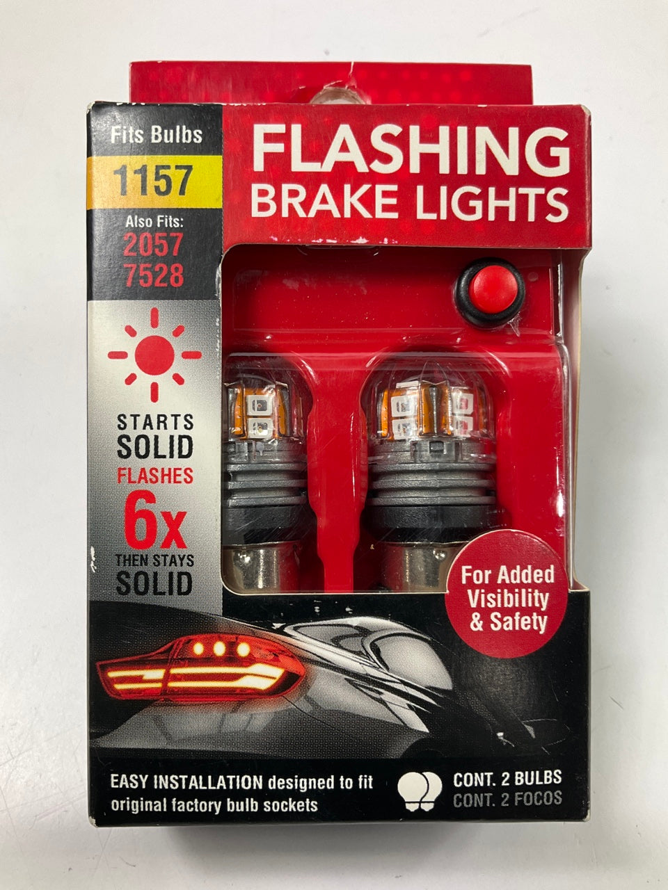 Pilot IL-1157-15RBK Flashing Red LED Brake Light Bulbs For # 1157, 2057, 7528